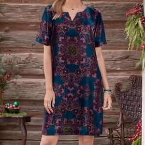Sundance Nomi Velvet Shift Dress S Teal Purple Floral Silk Blend Whimsigoth Boho